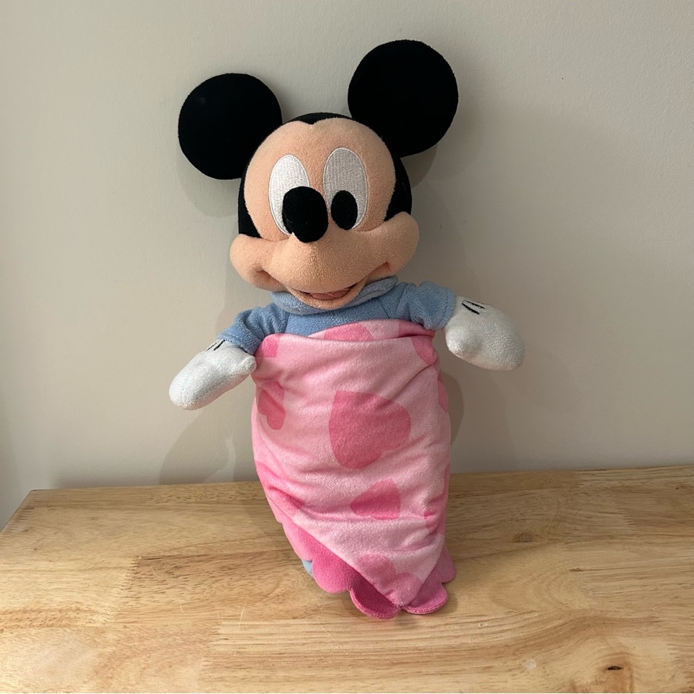 Disney Parks Baby Mickey Mouse Blue Plush with Blanket Stuffy Embroidered Eyes